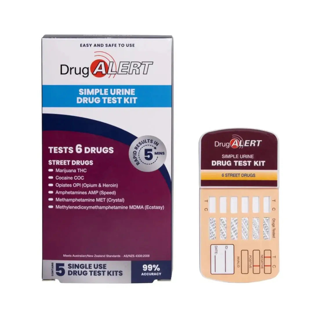 Drug Alert Test 6 Drugs Marijuana THC Cocaine COC Opiates OPI Opium Heroin Amphetamines AMP Speed Methamphetamine MET Crystal Methlenedioxymethamphetamine MDMA Ecstasy