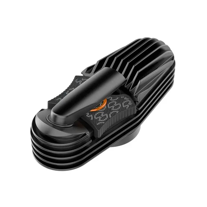 Black Storz and Bickel Cooling Unit on a white background Side View
